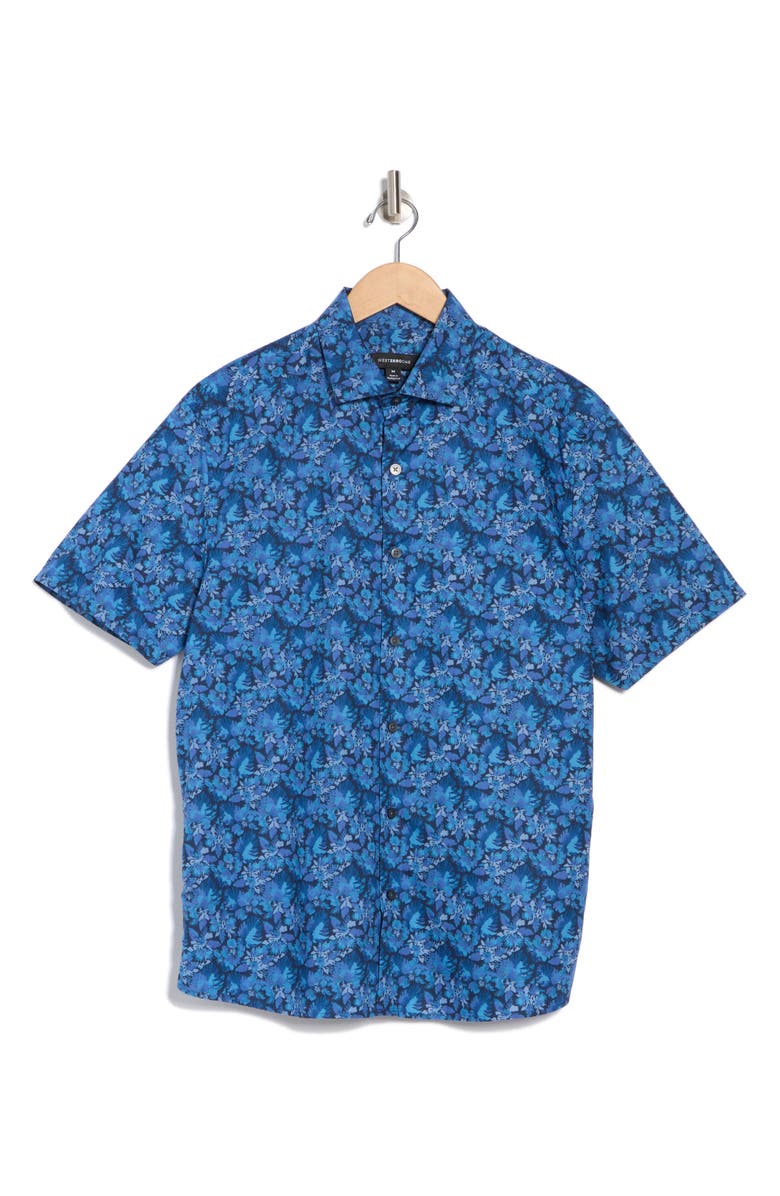 WESTZEROONE Diego Short Sleeve Cotton Button-Up Shirt, Alternate, color, Navy