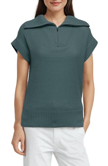 Three Dots Kim Dolman Sleeve Quarter Zip Sweater