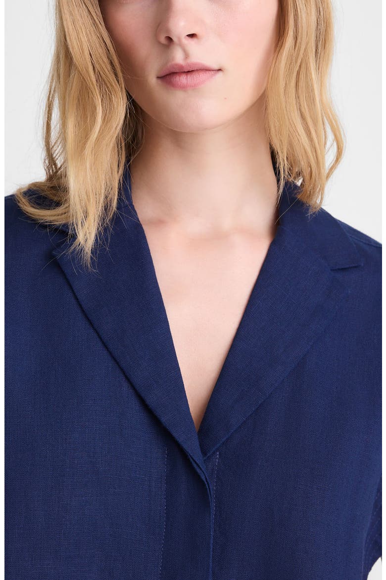 Notch Collar Linen Popover Shirt, Alternate, color, CLASSIC INDIGO