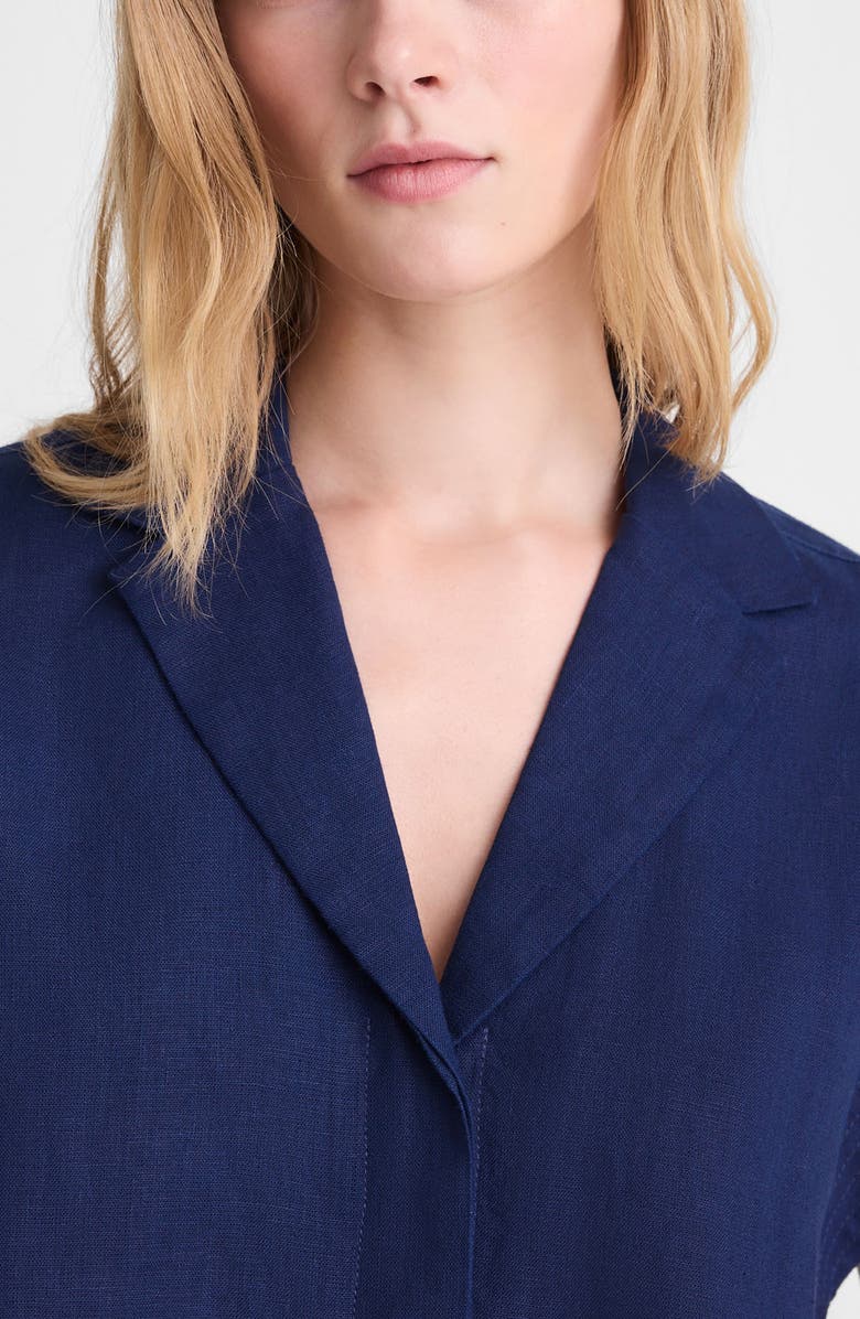 Madewell Notch Collar Linen Popover Shirt, Alternate, color, Classic Indigo