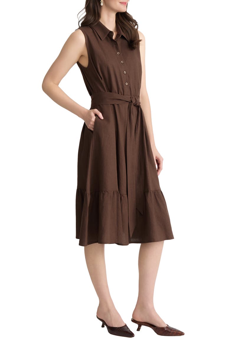 Tie Waist Sleeveless Midi Dress, Alternate, color, FUDGE