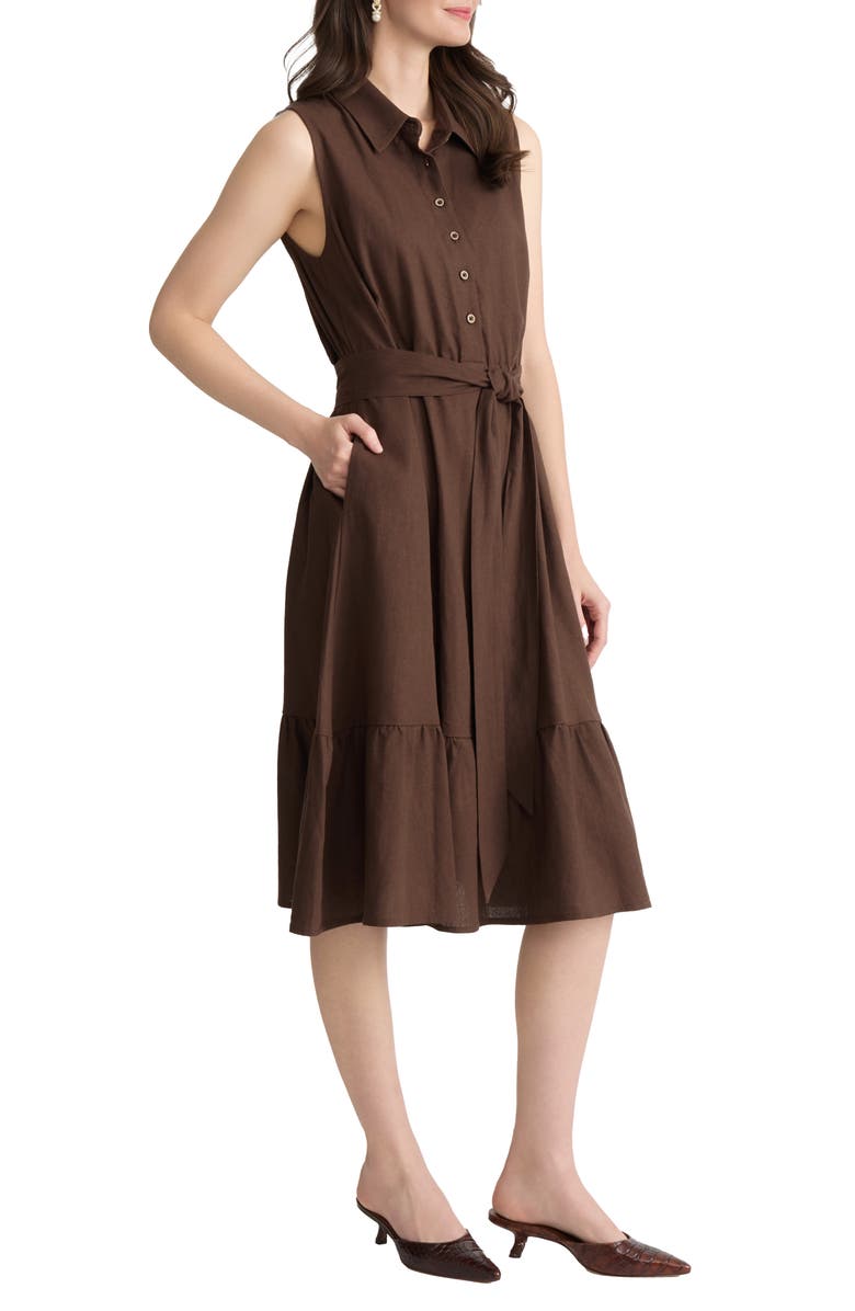 Jones New York Tie Waist Sleeveless Midi Dress, Alternate, color, Fudge