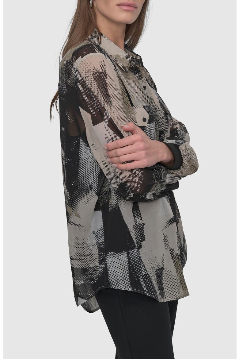 Abstract Print Chiffon Button-Up Shirt, Alternate, color, SKYLN COLG