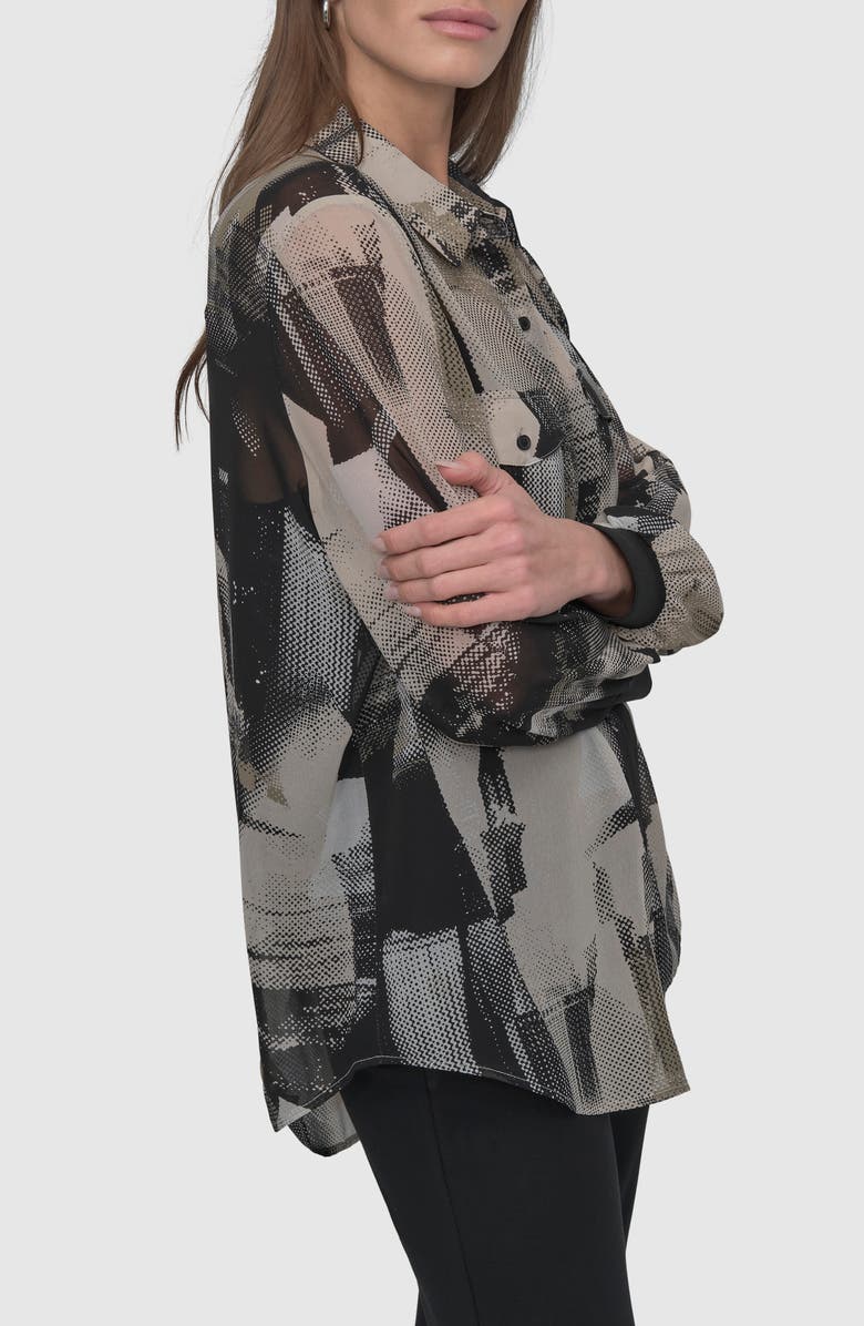 DKNY Abstract Print Chiffon Button-Up Shirt, Alternate, color, Skyln Colg