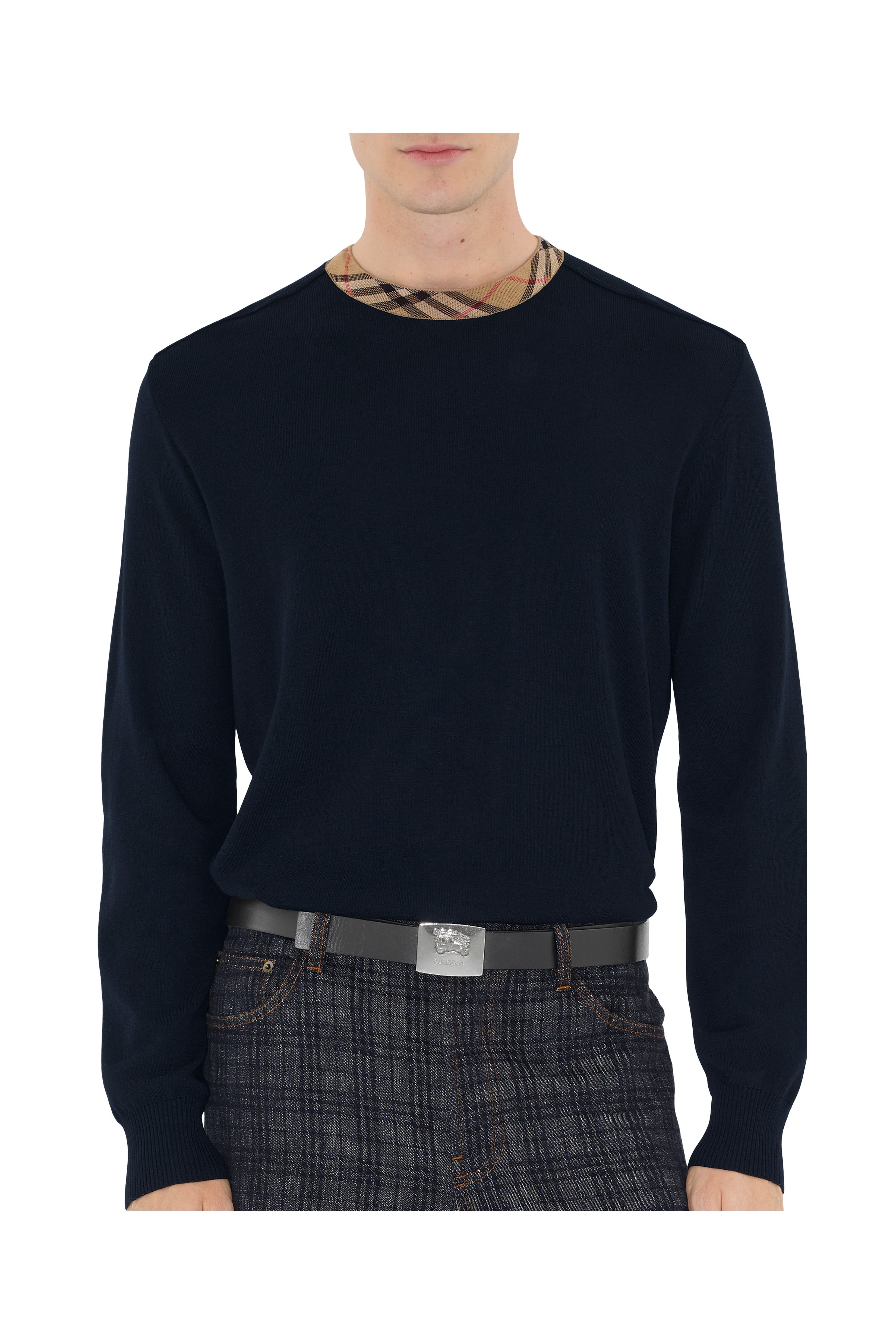 Check Trim Wool Sweater - image 2