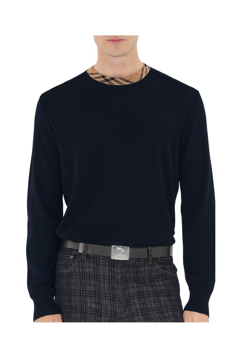 Check Trim Wool Sweater, Alternate, color, Black