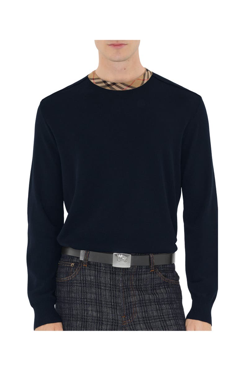 Burberry Check Trim Wool Sweater, Alternate, color, Black