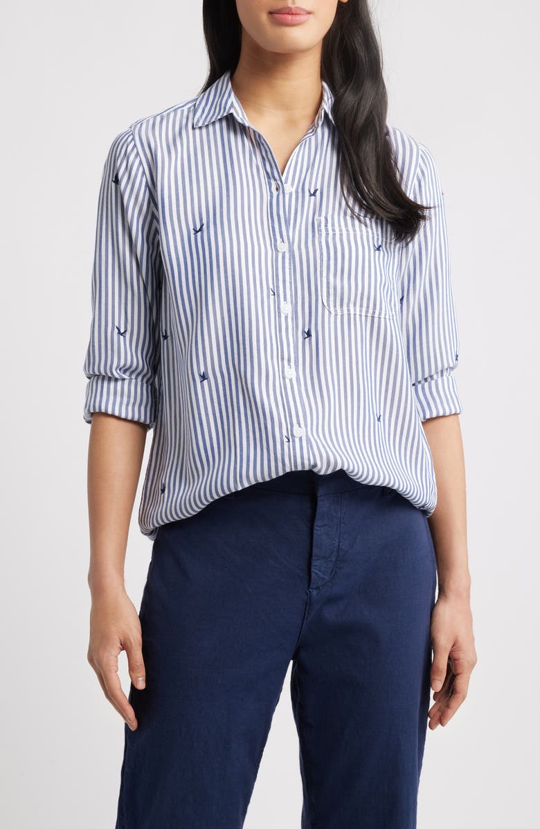 beachlunchlounge Kaylee Heart Stripe Long Sleeve Button-Up Shirt, Main, color, Jonathan Crew