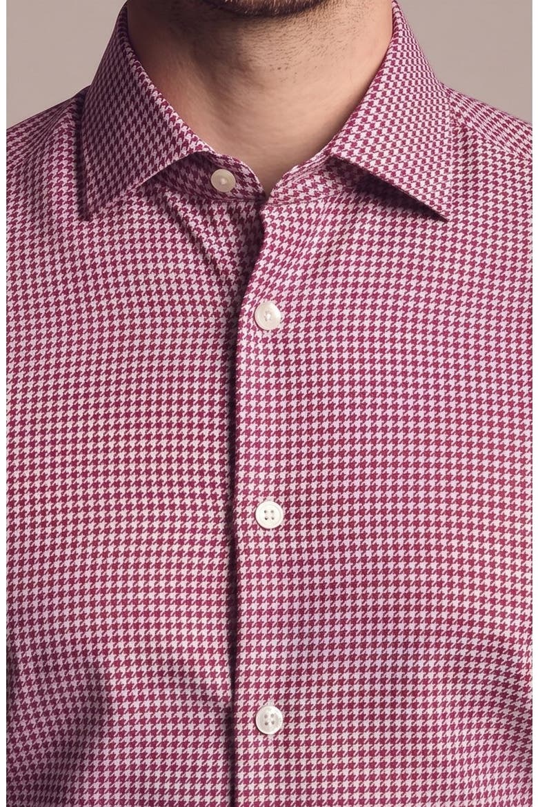 Houndstooth Cotton Blend Dress Shirt, Alternate, color, BERRY