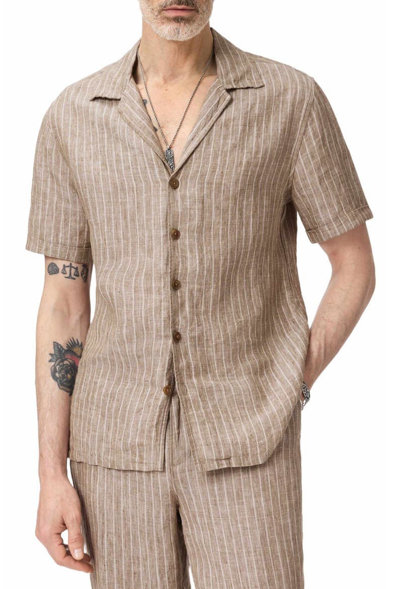 Grady Stripe Linen Camp Shirt, Main, color, FADED TWINE