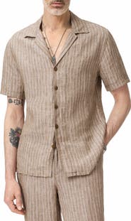 John Varvatos Grady Stripe Linen Camp Shirt