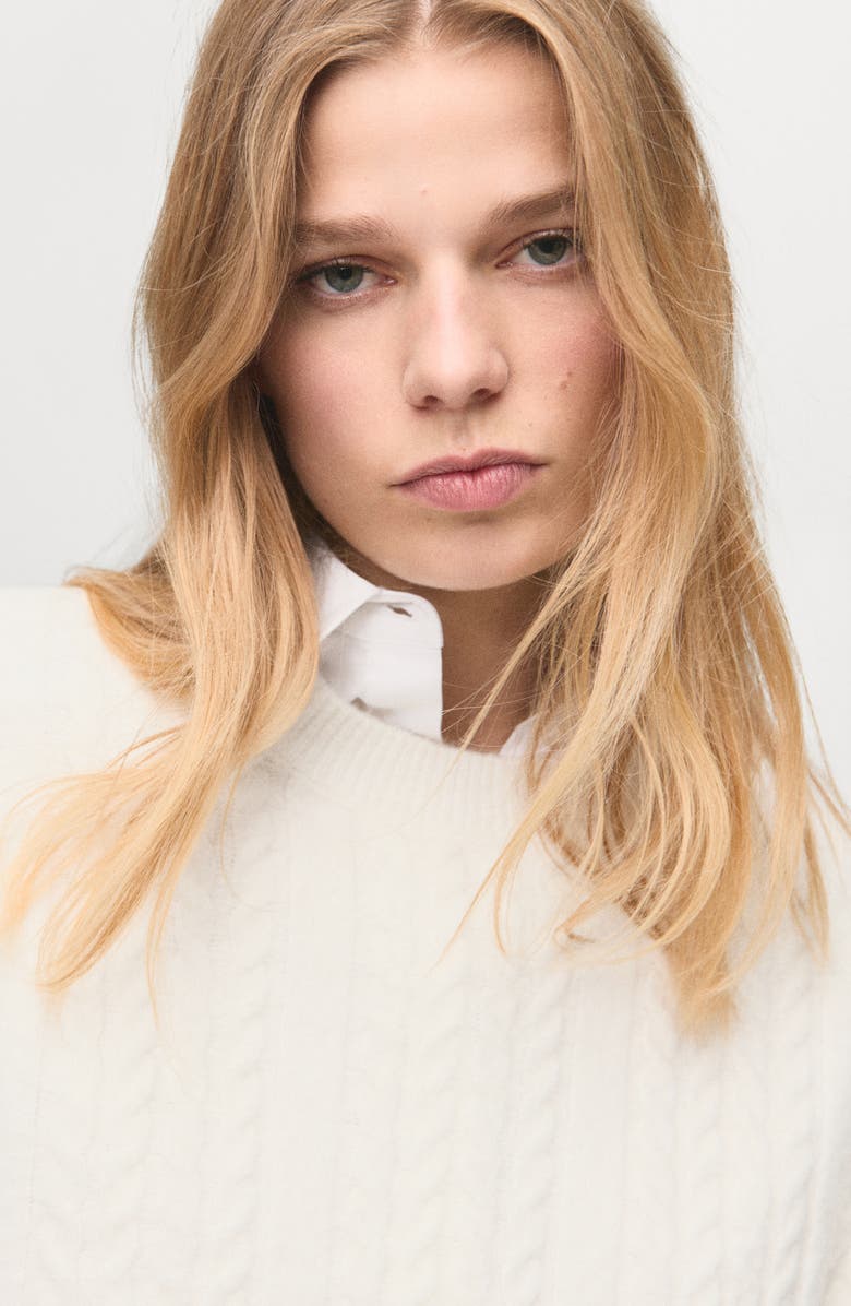 MANGO Cable Stitch Crewneck Sweater, Alternate, color, Ecru