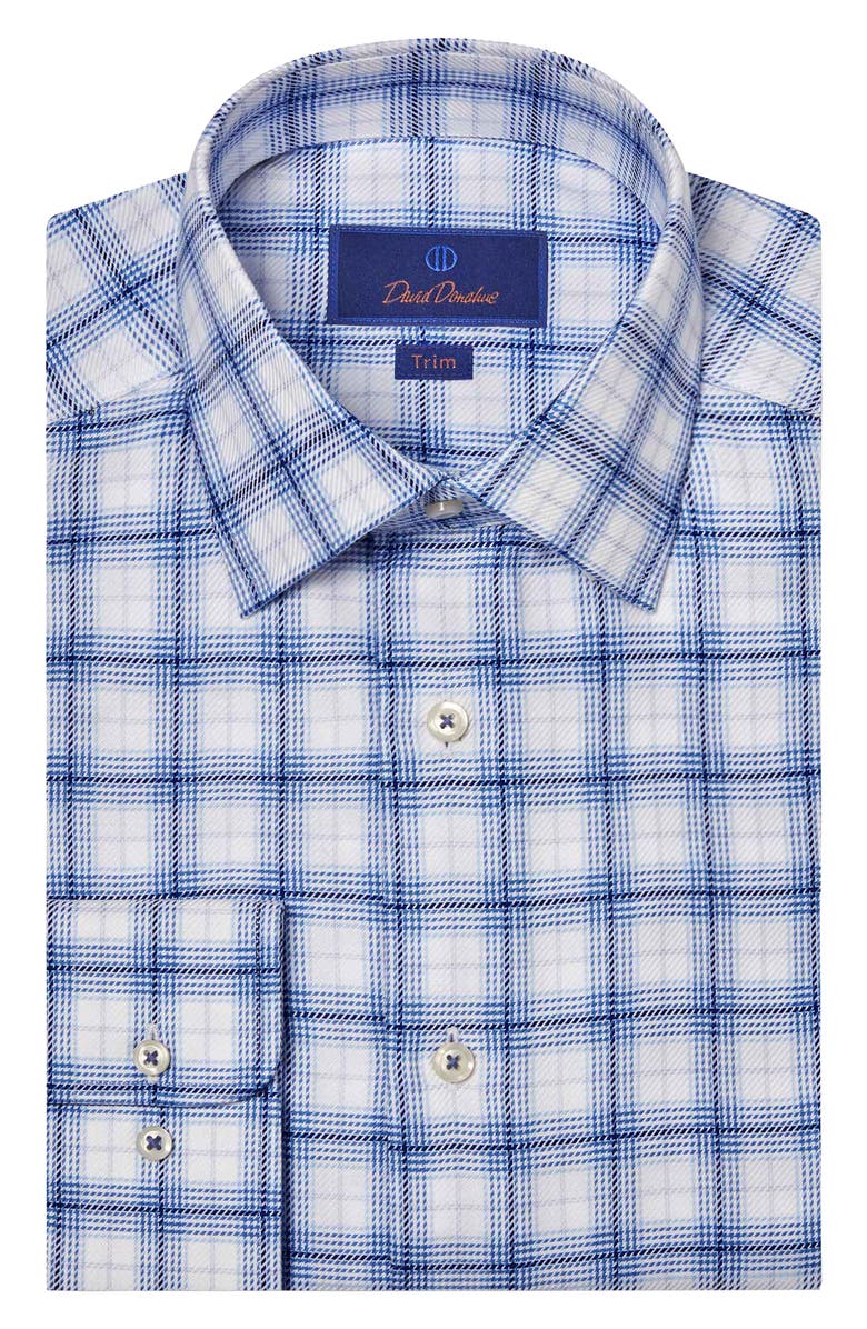 David Donahue Trim Fit Check Cotton Dress Shirt, Main, color, Blue/ White