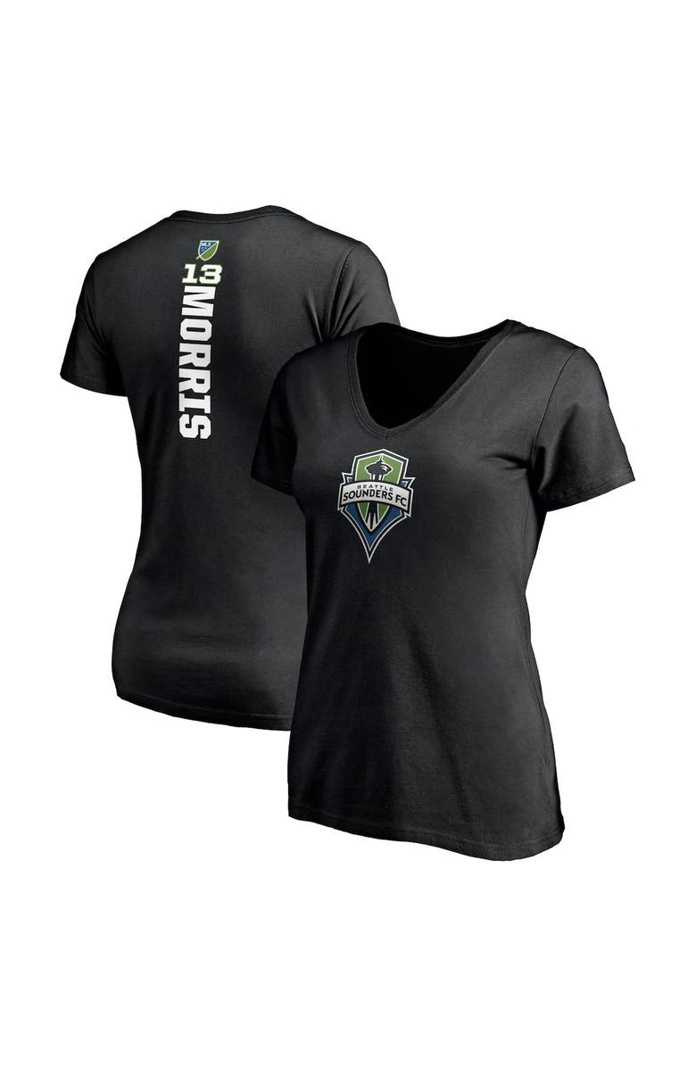 FANATICS Women's Fanatics Branded Jordan Morris Black Seattle Sounders FC Playmaker Name and Number V-Neck T-Shirt, Main, color, 