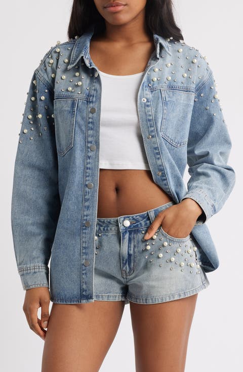 Delilah Imitation Pearl & Rhinestone Denim Jacket
