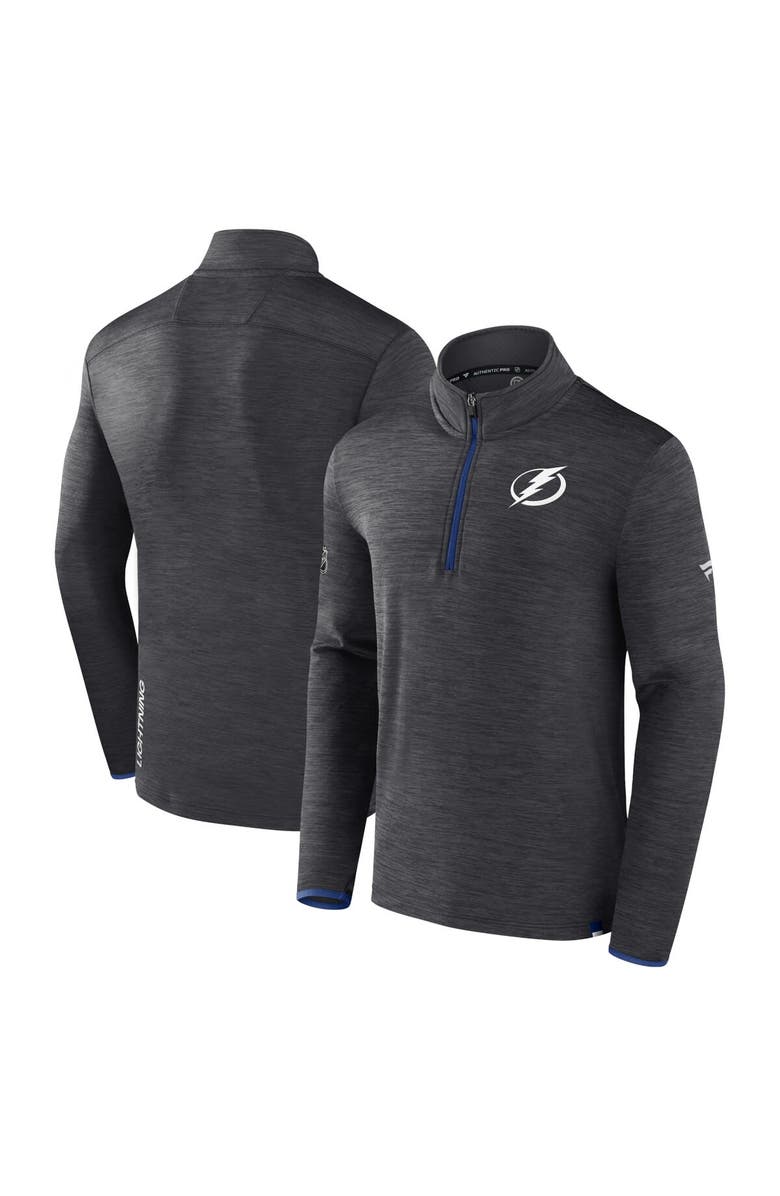 FANATICS Men's Fanatics Branded Heather Charcoal Tampa Bay Lightning Authentic Pro Quarter-Zip Pullover Top, Main, color,