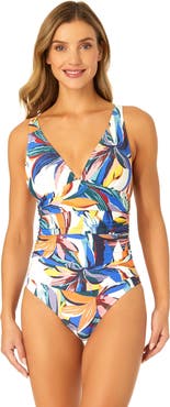 Anne Cole Women's Riviera Floral Soft Band Shirred One Piece Swimsuit