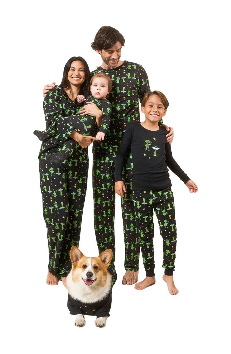 Leveret Kids Two-Piece Cotton Halloween Matching Family Pajamas, Fun Prints, Alternate, color, Alien