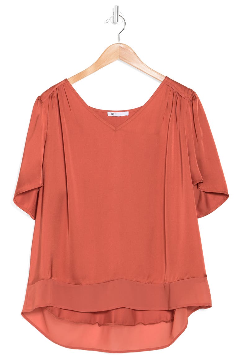 Short Sleeve Sateen Blouse, Alternate, color, GINGER