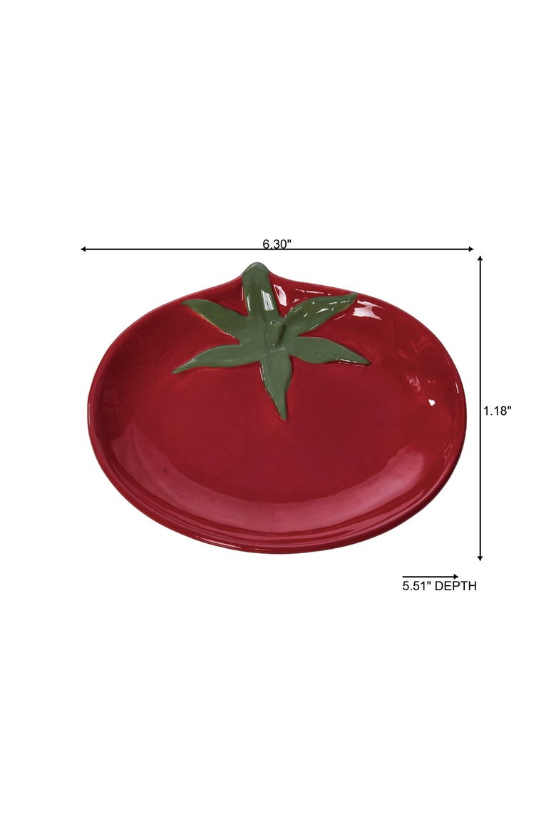 Dolomite Tomato Spoon Rest Red and Green for Spring Serving and Entertaining, Alternate, color, Red