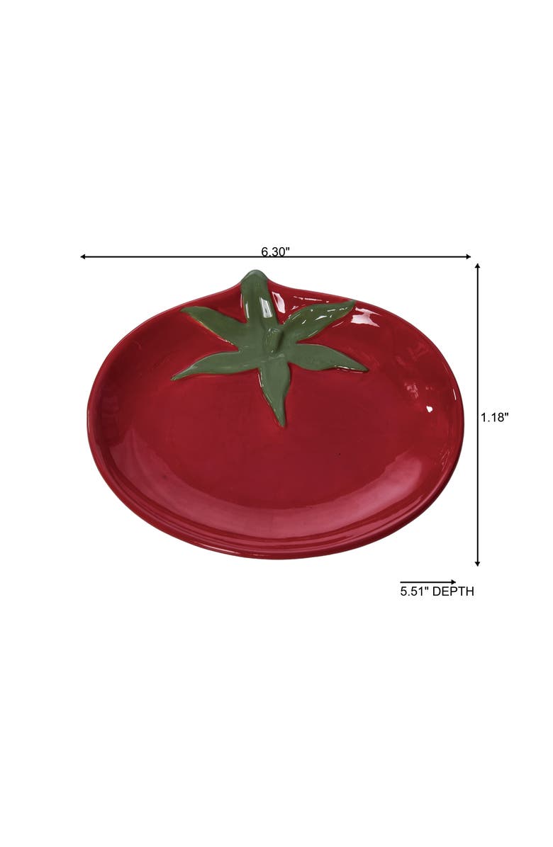 Transpac Dolomite Tomato Spoon Rest Red and Green for Spring Serving and Entertaining, Alternate, color, Red