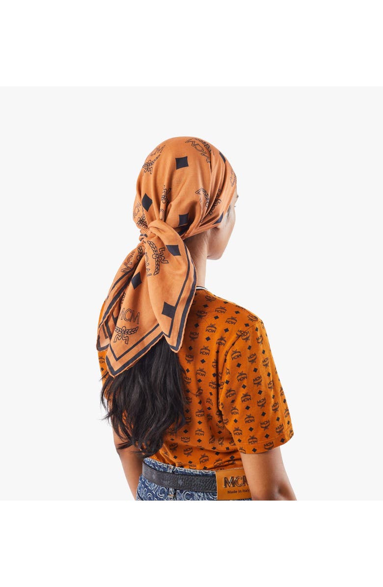 MCM Monogram Print Bandana Scarf, Alternate, color, Cognac
