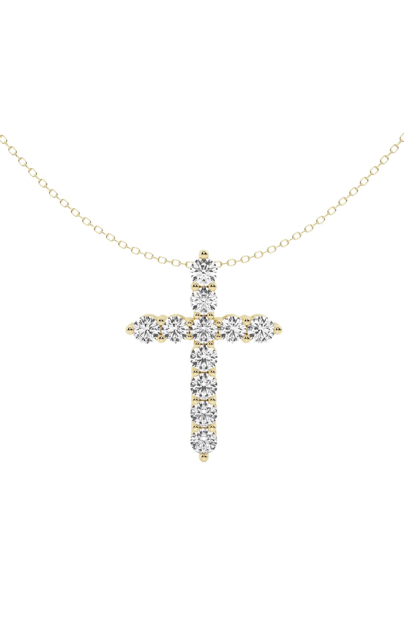 Badgley Mischka Collection 14K Yellow Gold Near Colorless Lab Grown Cross Diamond Necklace