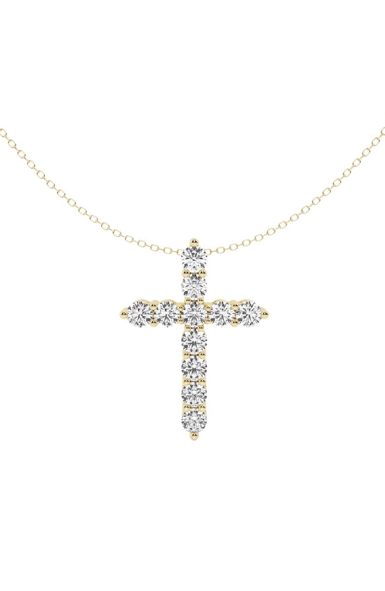 Badgley Mischka Collection 14K Yellow Gold Near Colorless Lab Grown Cross Diamond Necklace, Main, color, 3 Ctw White Gold