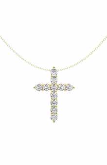 Badgley Mischka Collection 14K Yellow Gold Near Colorless Lab Grown Cross Diamond Necklace