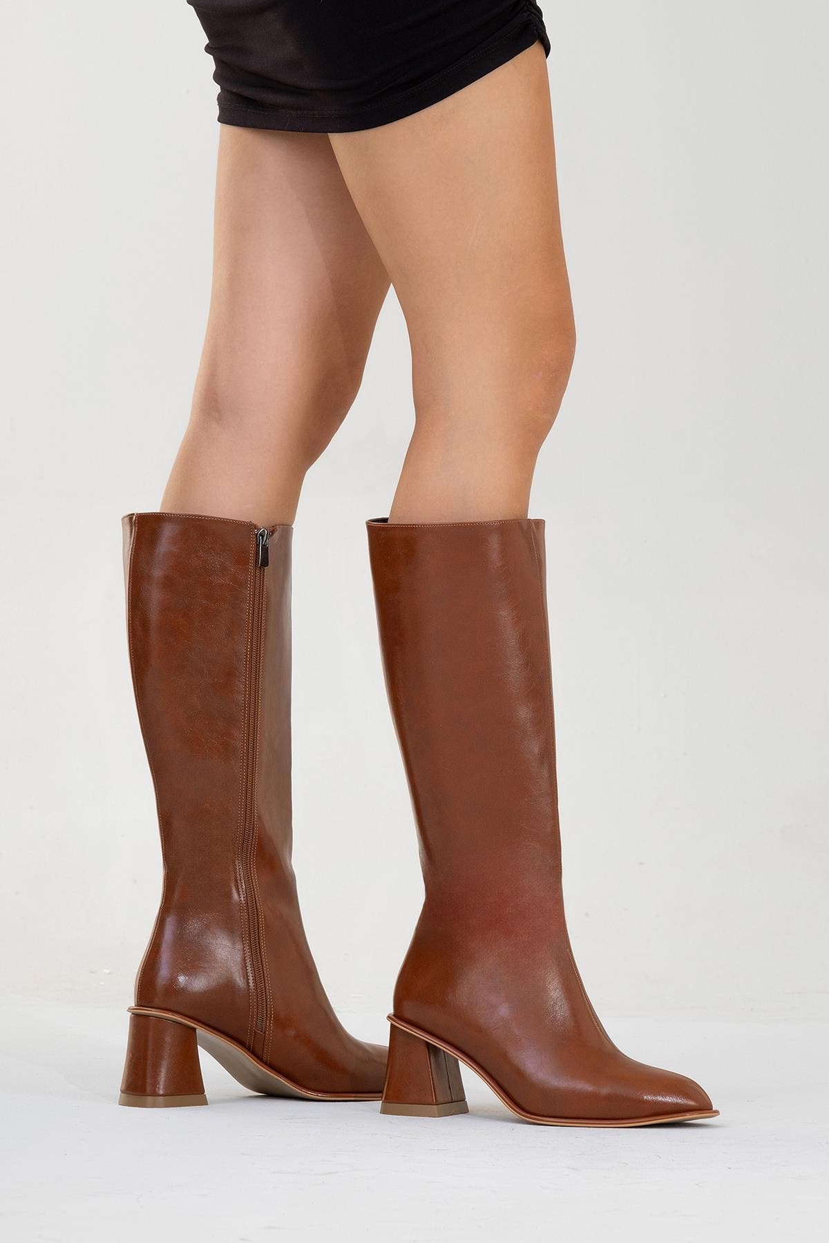 Paradis Block Heel Knee High Boot, Alternate, color, Cognac Faux Leather