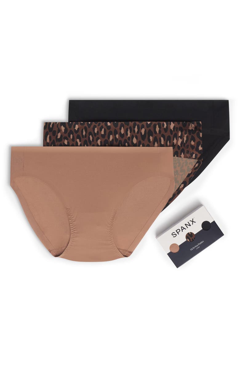 SPANX<sup>®</sup> Fit-to-You 3-Pack Bikini Briefs, Alternate, color, Cafe Au Lait/ Leopard/ Black