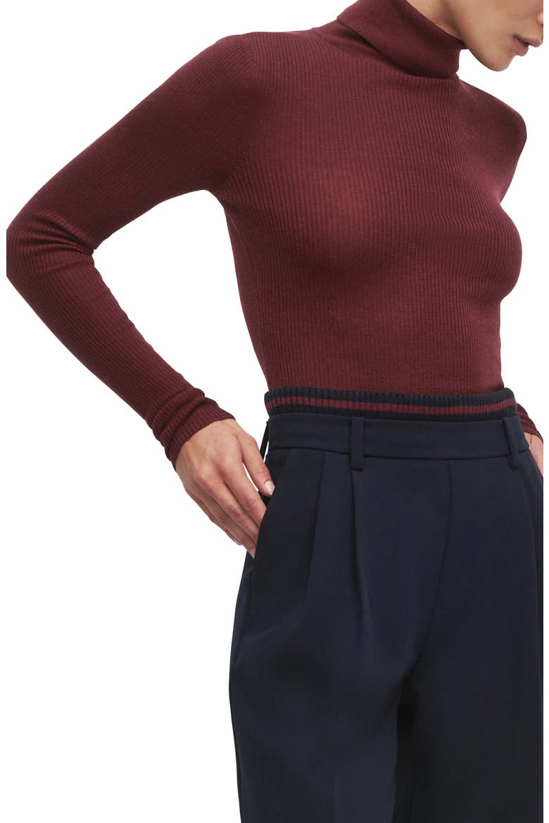 Amelia Rib Merino Wool Turtleneck Top, Alternate, color, VINO