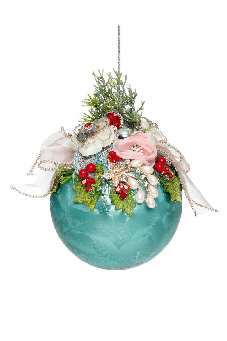 Floral Jeweled Ball Ornament, Frosted, Blue, Main, color, Frosted Blue