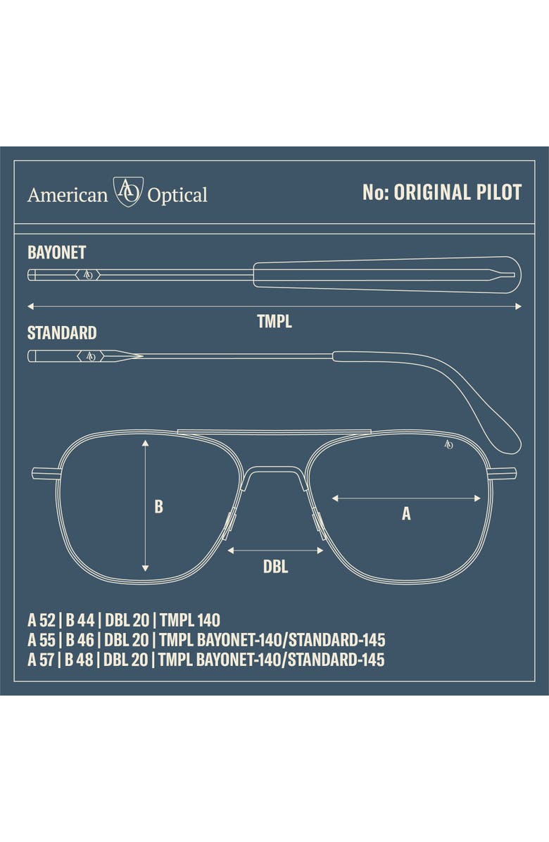 American Optical Original Pilot 57mm Aviator Nylon Polarized, Alternate, color, Silver - Gyn-P