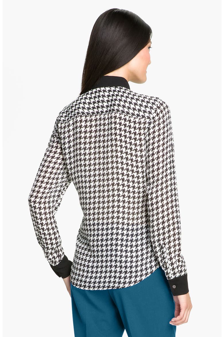Contrast Trim Houndstooth Blouse, Alternate, color, RICH BLACK