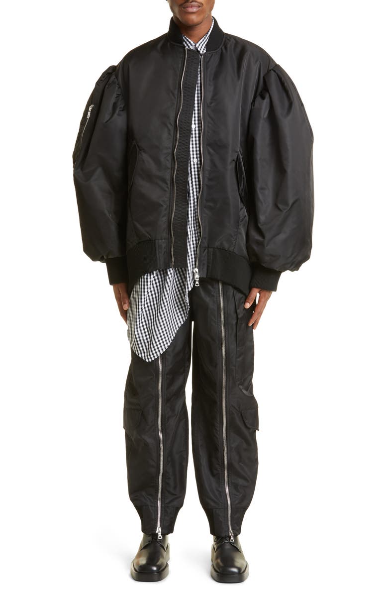 Simone Rocha Puff Sleeve Oversize Satin Bomber Jacket, Alternate, color, 