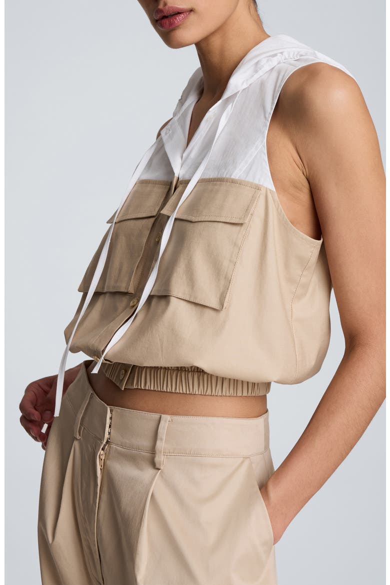 Hooded Sleeveless Stretch Cotton Top, Alternate, color, FARRO/ PURE WHITE