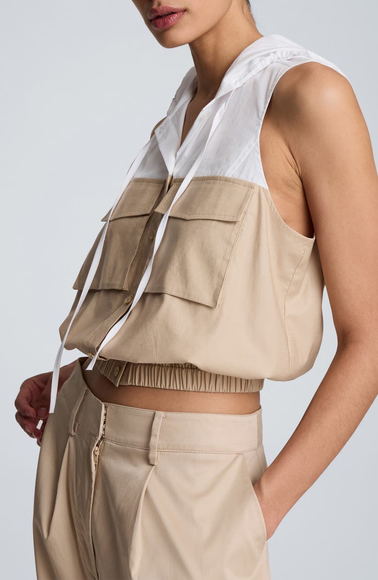 Kenneth Cole Hooded Sleeveless Stretch Cotton Top, Alternate, color, Farro/ Pure White