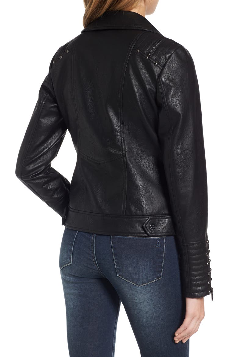 Studded Faux Leather Biker Jacket, Alternate, color, BLACK