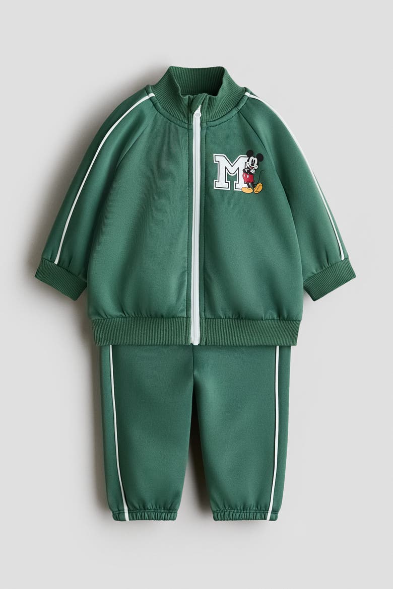 Printed Tracksuit, Main, color, Dark green/Mickey Mouse