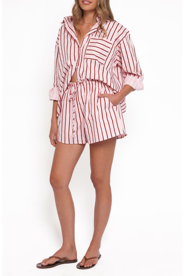 Ashlyn Striped Cotton 2-Piece Shorts Set, Alternate, color, PINK AND BURGUNDY STRIPE