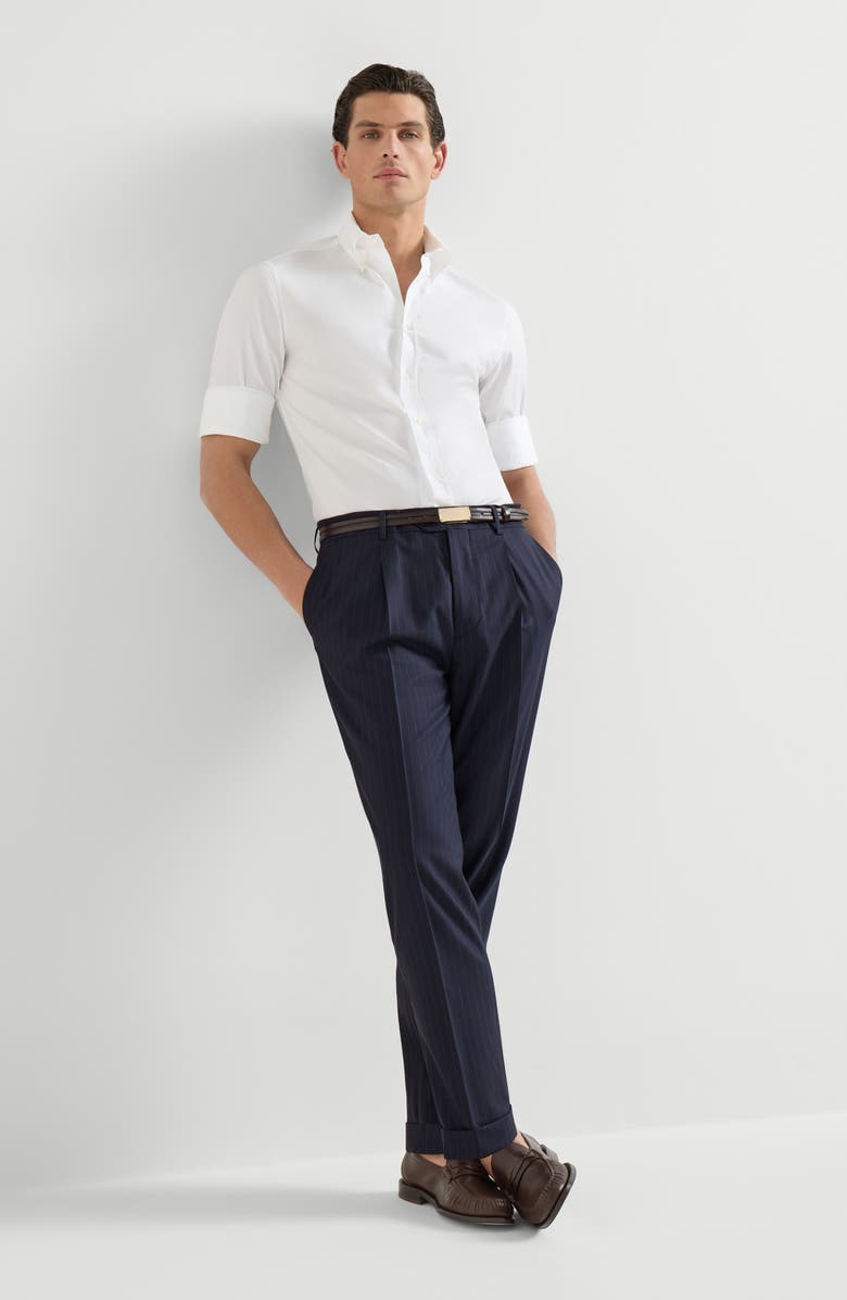 Brunello Cucinelli Leisure fit trousers with pleats, Alternate, color, Navy Blue