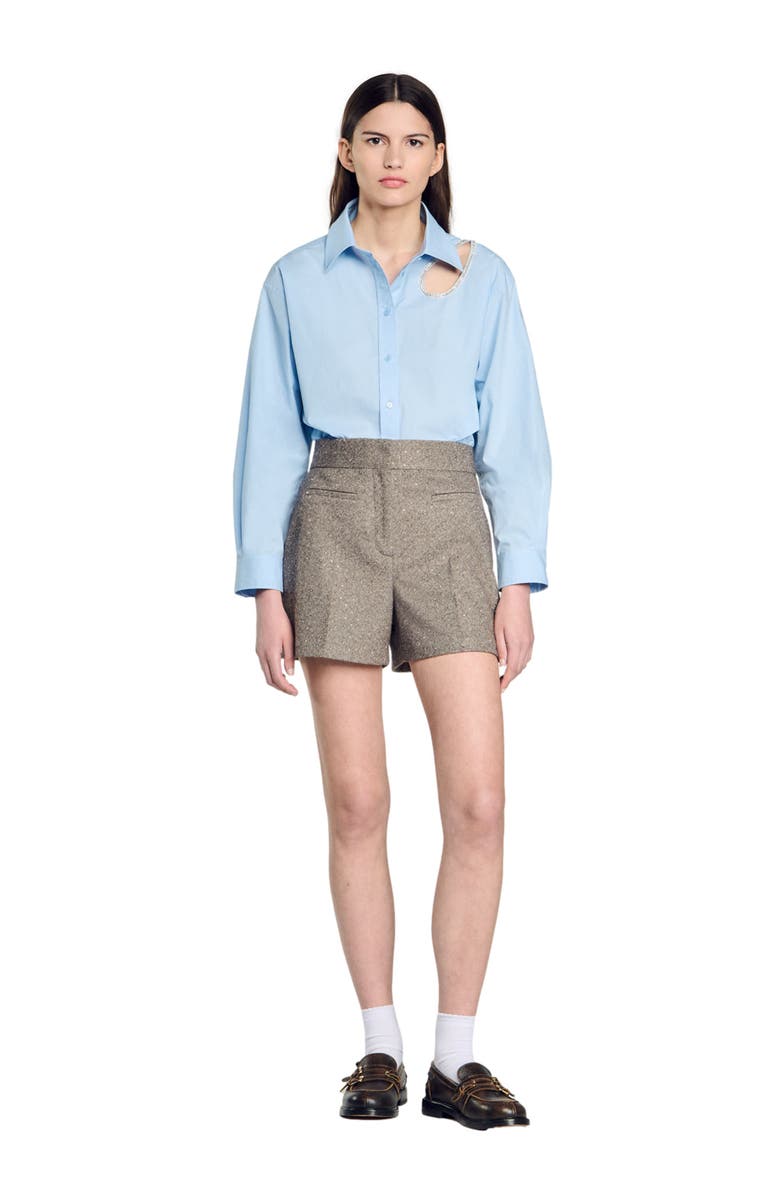 SANDRO Herringbone shorts with rhinestones, Alternate, color, 