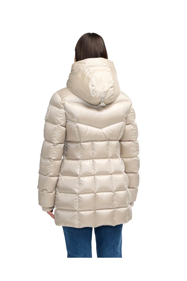 Women's Zola Box Quilt Mid-Length Puffer with Fixed Hood, Alternate, color, Champagne
