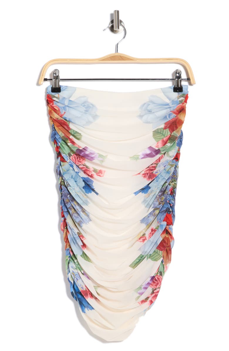 Alice + Olivia Kennah Ruched Midi Skirt, Main, color, Garden Brunch Off White