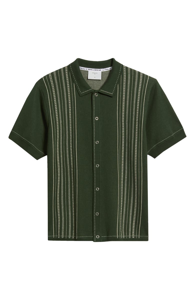 Percival Accolades Embroidered Stripe Short Sleeve Knit Cotton Snap-Up Shirt, Alternate, color, Forest