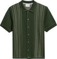 Percival Accolades Embroidered Stripe Short Sleeve Knit Cotton Snap-Up Shirt