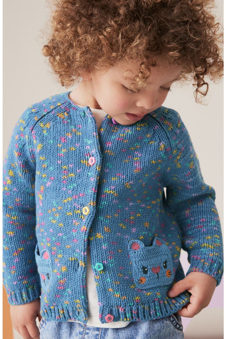 Kids' Cat Pocket Cardigan, Alternate, color, BLUE