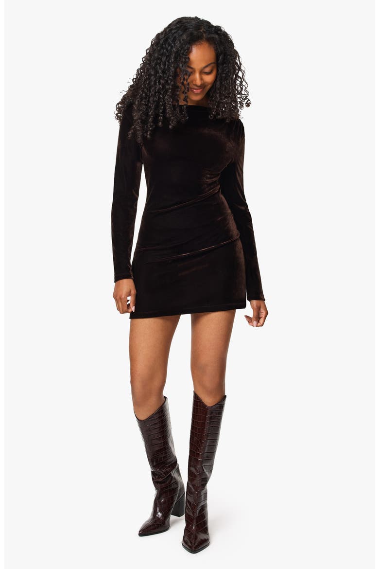 Off the Shoulder Velvet Minidress, Alternate, color, BROWN