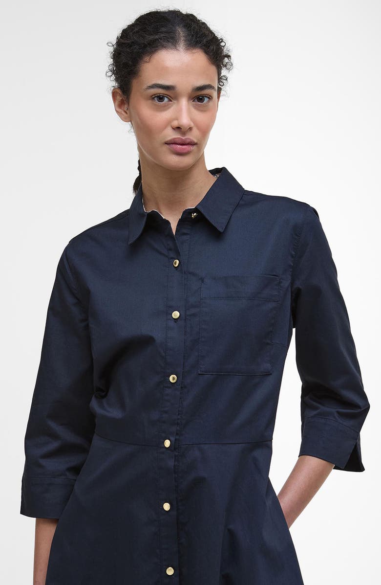 Barbour Saffron Cotton Fit & Flare Midi Shirtdress, Alternate, color, Dark Navy